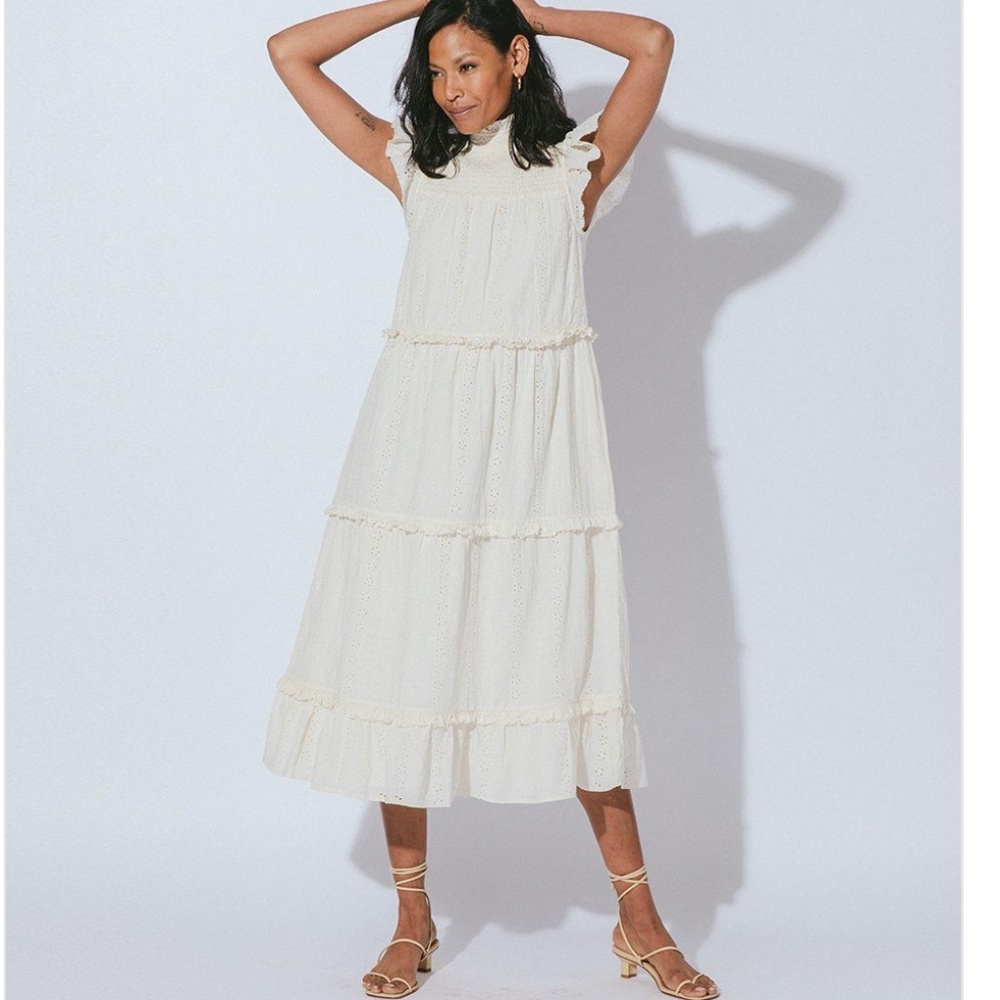 Cleobella Cream Tiered Eyelet Midi Dress